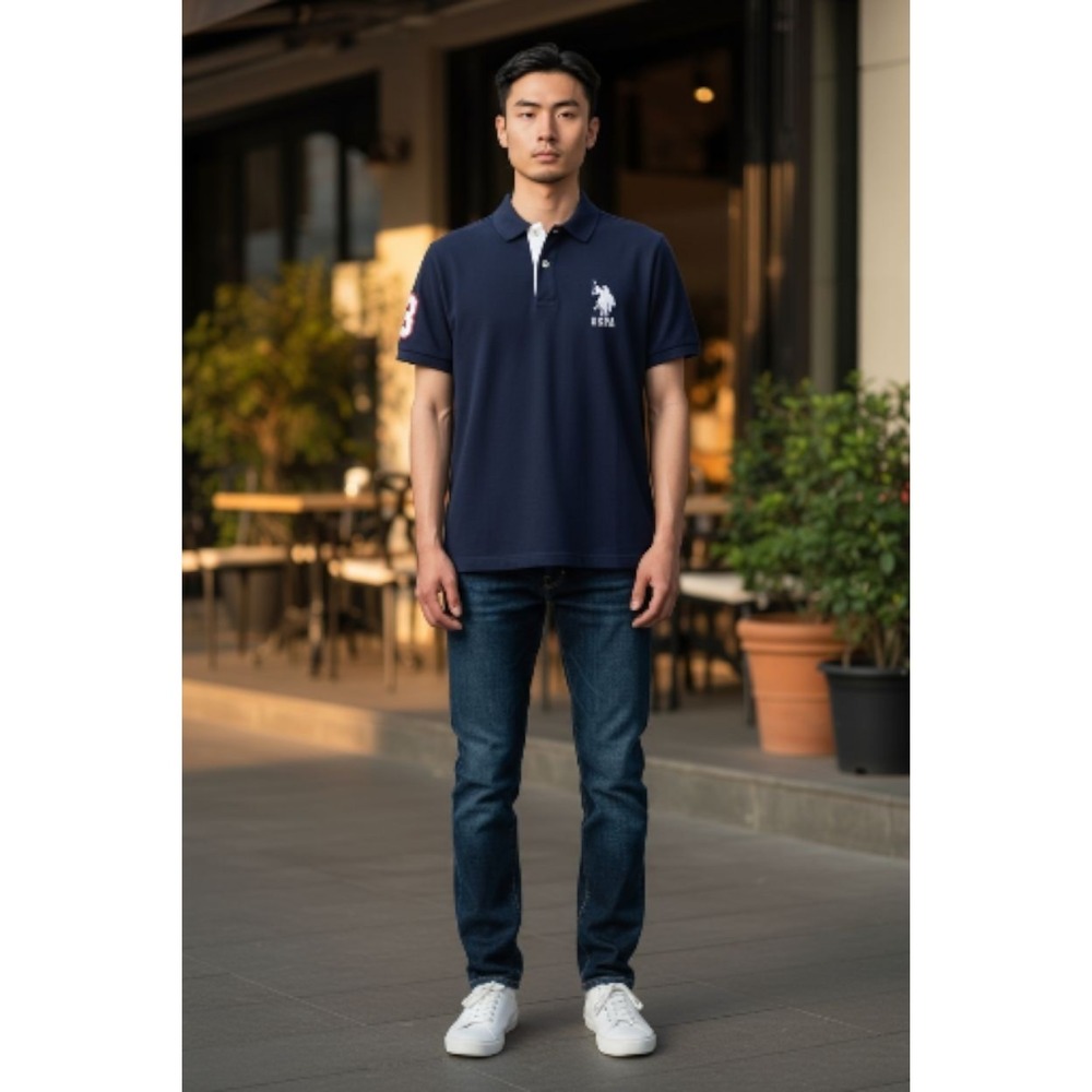 US Polo Assn Mens Slim Fit Polo Shirt Navy Blue Short Sleeve Logo Size S NEW